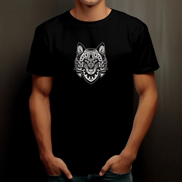 T-shirt géométrique loup en coton unisexe