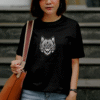 T-shirt géométrique loup en coton unisexe