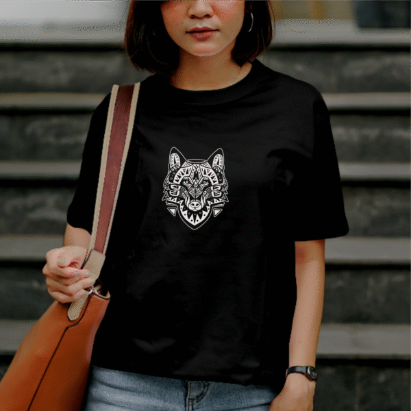 T-shirt géométrique loup en coton unisexe