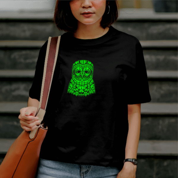 T-shirt géométrique hibou en coton unisexe