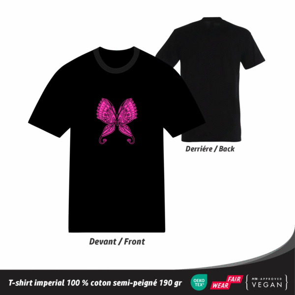 T-shirt mandala papillon en coton unisexe