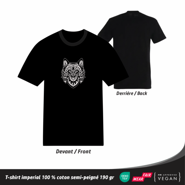T-shirt géométrique loup en coton unisexe