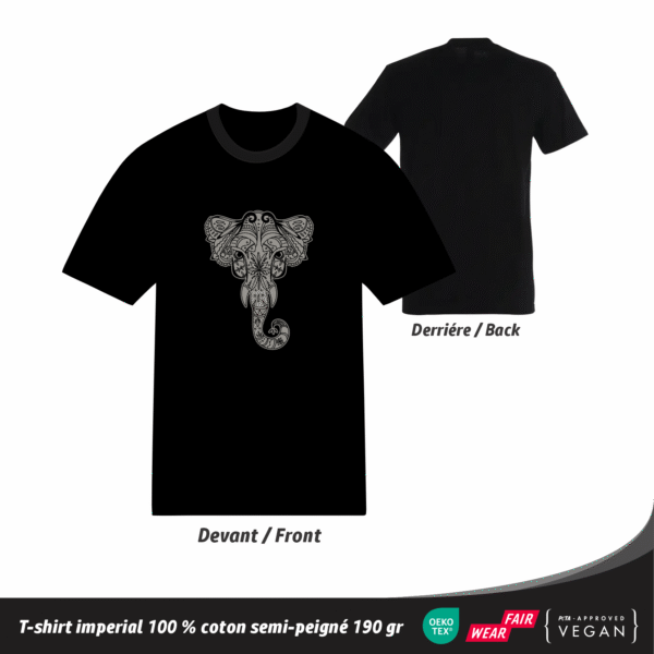 T-shirt mandala éléphant en coton unisexe