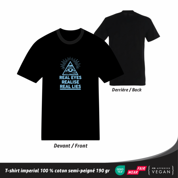 T-shirt 'Real Eyes Realise Real Lies' en coton unisexe