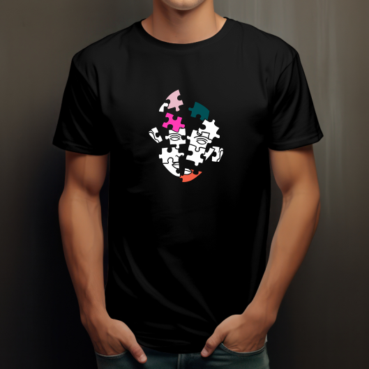T-shirt – Visage Puzzle Coloré