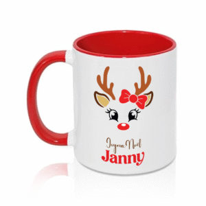 1 Mug de Noël Personnalisé – Design Renne avec Prénom