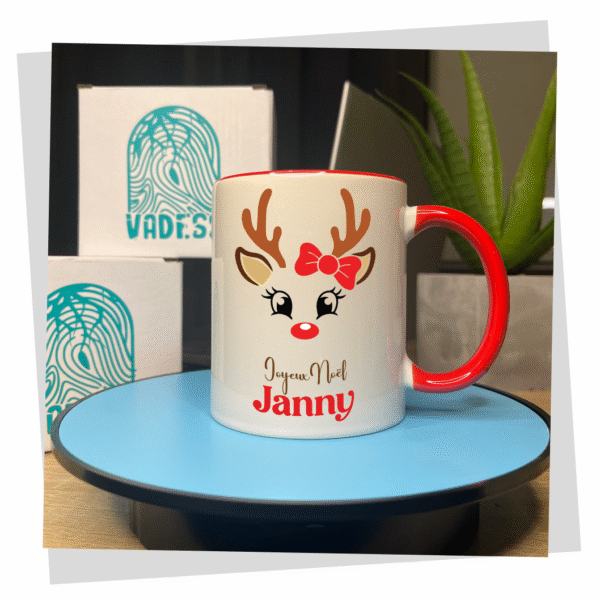 6 Mug de Noël Personnalisé – Design Renne avec Prénom