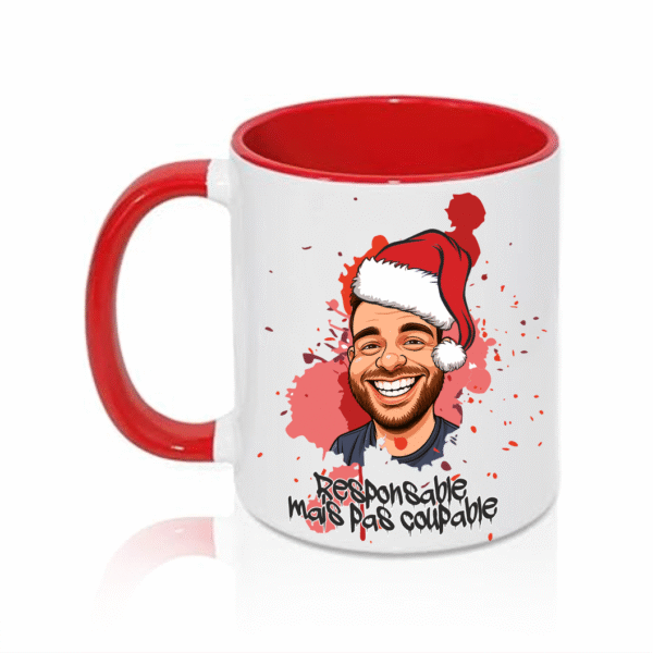 Mug personnalisé caricature avec bonnet de Père Noël